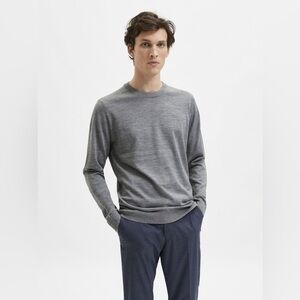 SELECTED Homme Men's Blue Long Sleeve Space Dye Lightweight Crew Neck Sweater- L